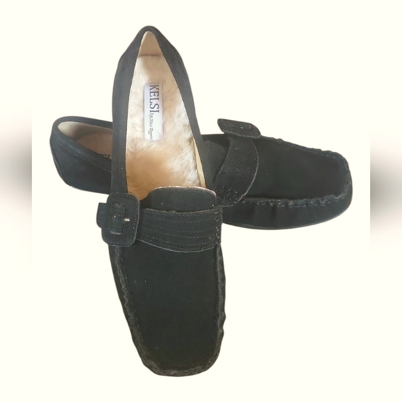 Kelsi by Kelsi Dagger Brooklyn Furry Suede Black Faux Fur Moccasin Loafers 10M - Picture 7 of 9